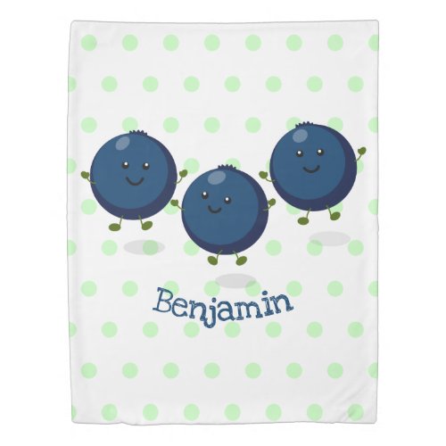 Cute happy blueberries purple cartoon illustration duvet cover