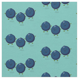 Cute happy blueberries purple cartoon illustration fabric