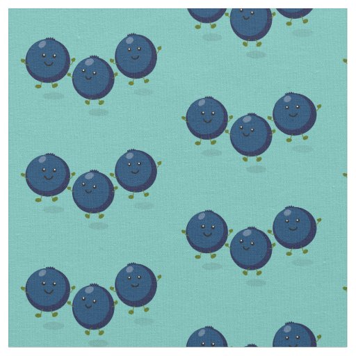 Cute happy blueberries purple cartoon illustration fabric