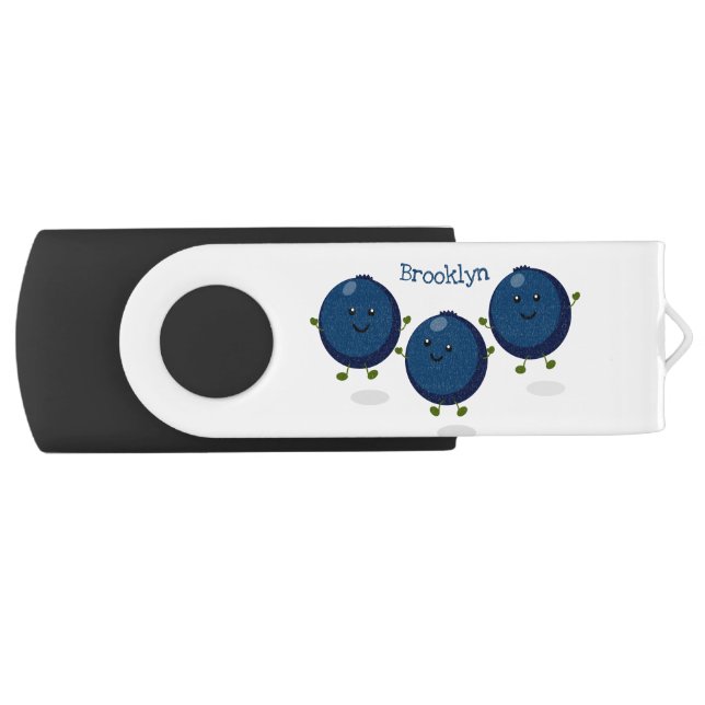 Cute happy blueberries purple cartoon illustration flash drive (Front)