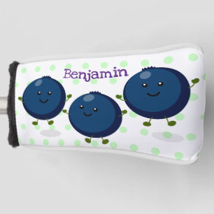 Cute happy blueberries purple cartoon illustration golf head cover