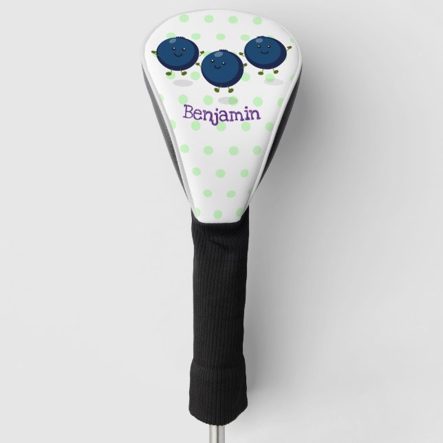 Cute happy blueberries purple cartoon illustration golf head cover (Front)