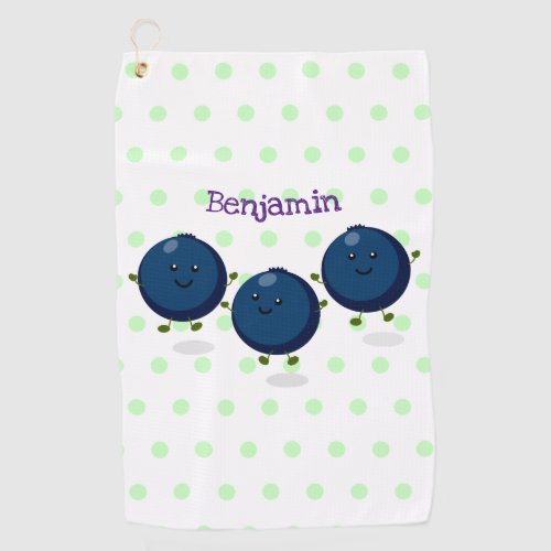 Cute happy blueberries purple cartoon illustration golf towel