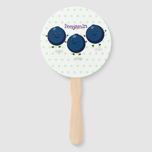 Cute happy blueberries purple cartoon illustration hand fan