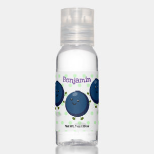 Cute happy blueberries purple cartoon illustration hand sanitizer