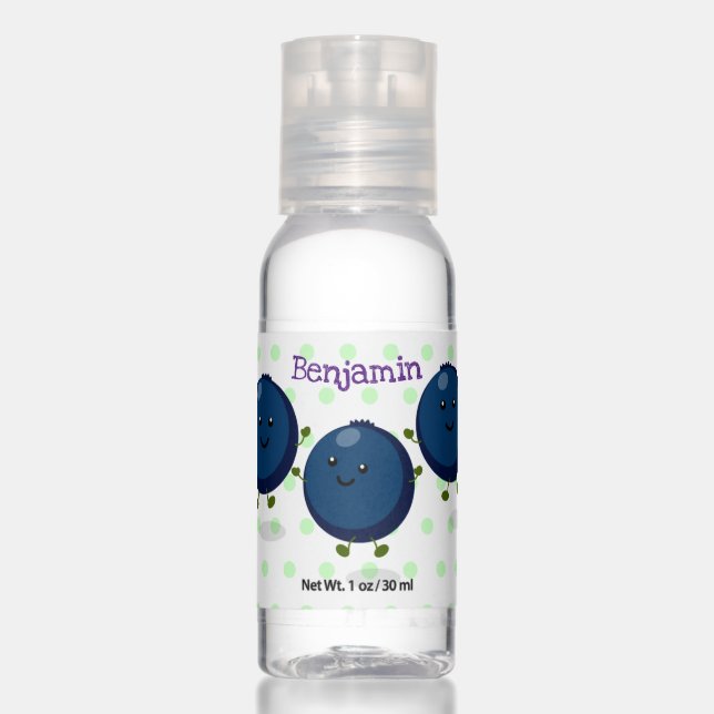 Cute happy blueberries purple cartoon illustration hand sanitizer (Front)