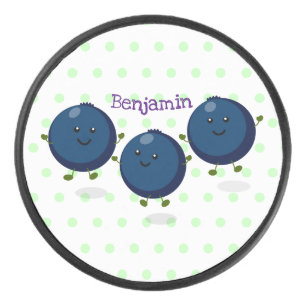 Cute happy blueberries purple cartoon illustration hockey puck