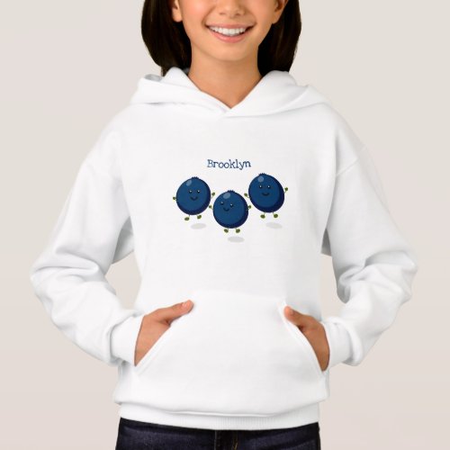 Cute happy blueberries purple cartoon illustration hoodie