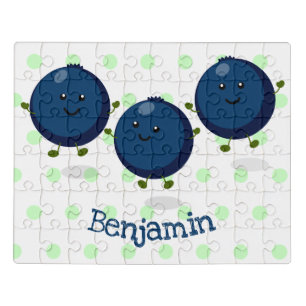Cute happy blueberries purple cartoon illustration jigsaw puzzle