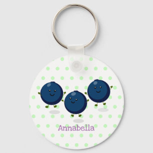 Cute happy blueberries purple cartoon illustration keychain