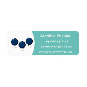 Cute happy blueberries purple cartoon illustration label