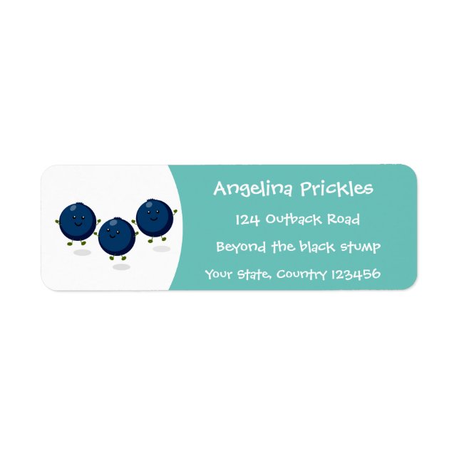 Cute happy blueberries purple cartoon illustration label (Front)