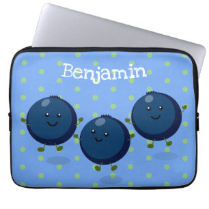Cute happy blueberries purple cartoon illustration laptop sleeve