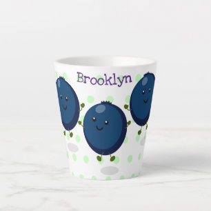 Cute happy blueberries purple cartoon illustration latte mug