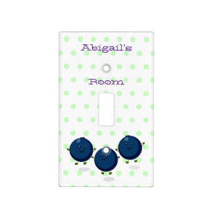 Cute happy blueberries purple cartoon illustration light switch cover