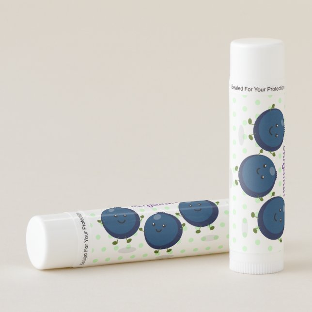 Cute happy blueberries purple cartoon illustration lip balm (Front)