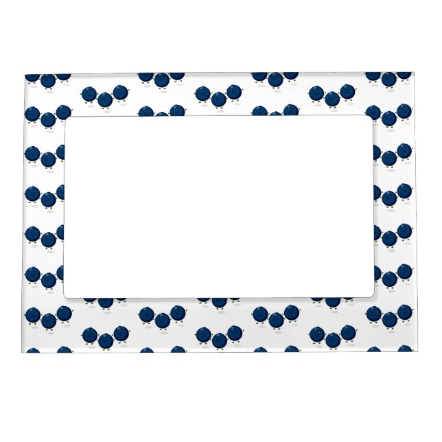 Cute happy blueberries purple cartoon illustration magnetic frame (Front)