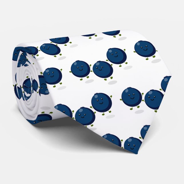 Cute happy blueberries purple cartoon illustration neck tie (Rolled)