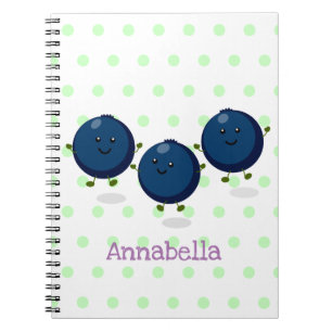 Cute happy blueberries purple cartoon illustration notebook