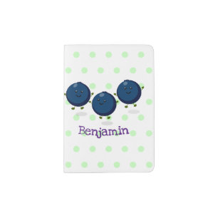 Cute happy blueberries purple cartoon illustration passport holder
