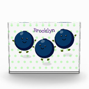 Cute happy blueberries purple cartoon illustration photo block