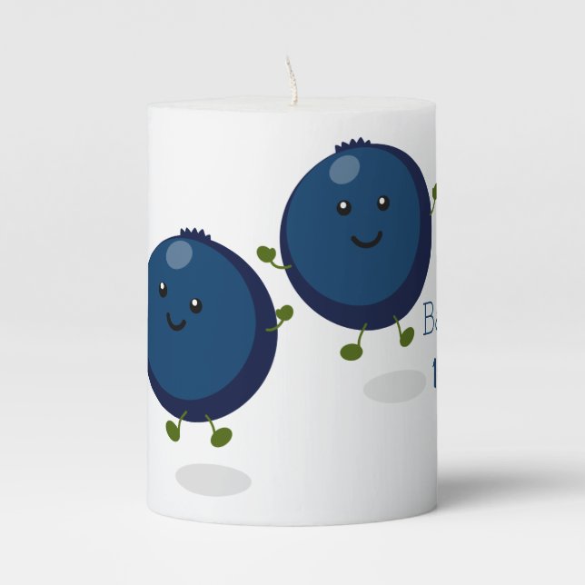 Cute happy blueberries purple cartoon illustration pillar candle (Front)