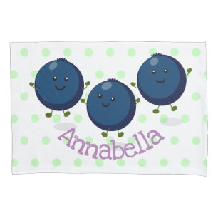 Cute happy blueberries purple cartoon illustration pillow case