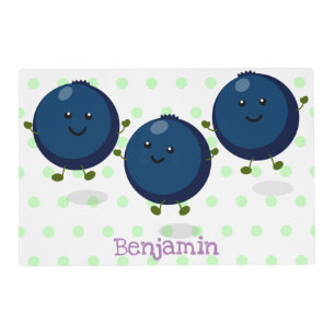 Cute happy blueberries purple cartoon illustration placemat