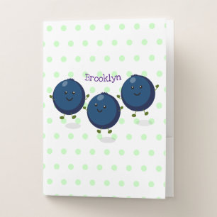 Cute happy blueberries purple cartoon illustration pocket folder