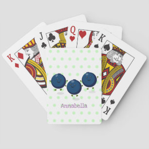 Cute happy blueberries purple cartoon illustration poker cards