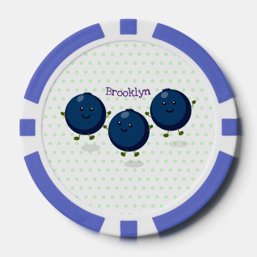 Cute happy blueberries purple cartoon illustration poker chips