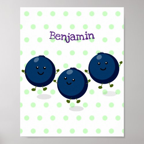 Cute happy blueberries purple cartoon illustration poster