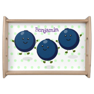 Cute happy blueberries purple cartoon illustration serving tray