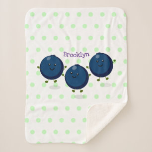Cute happy blueberries purple cartoon illustration sherpa blanket