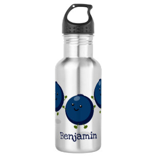 Cute happy blueberries purple cartoon illustration stainless steel water bottle