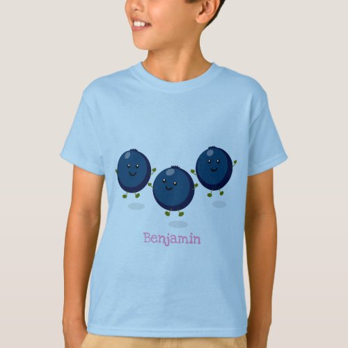 Cute happy blueberries purple cartoon illustration T_Shirt