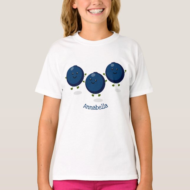 Cute happy blueberries purple cartoon illustration T-Shirt (Front)