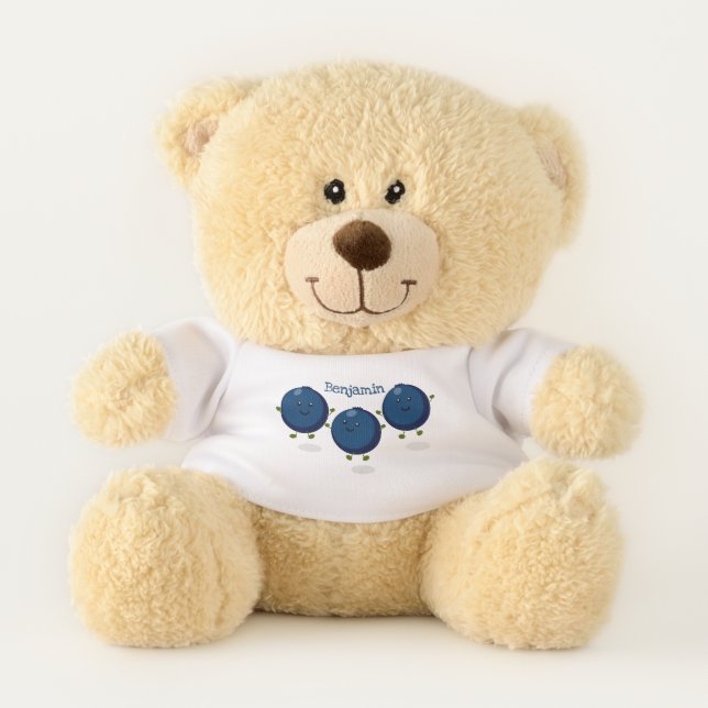 Cute happy blueberries purple cartoon illustration teddy bear (Front)