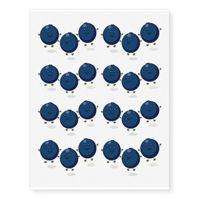 Cute happy blueberries purple cartoon illustration temporary tattoos (Front)