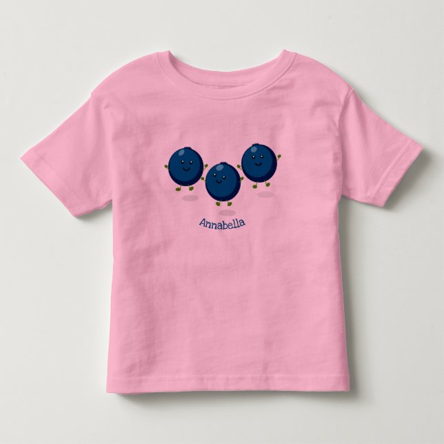 Cute happy blueberries purple cartoon illustration toddler t-shirt (Front)