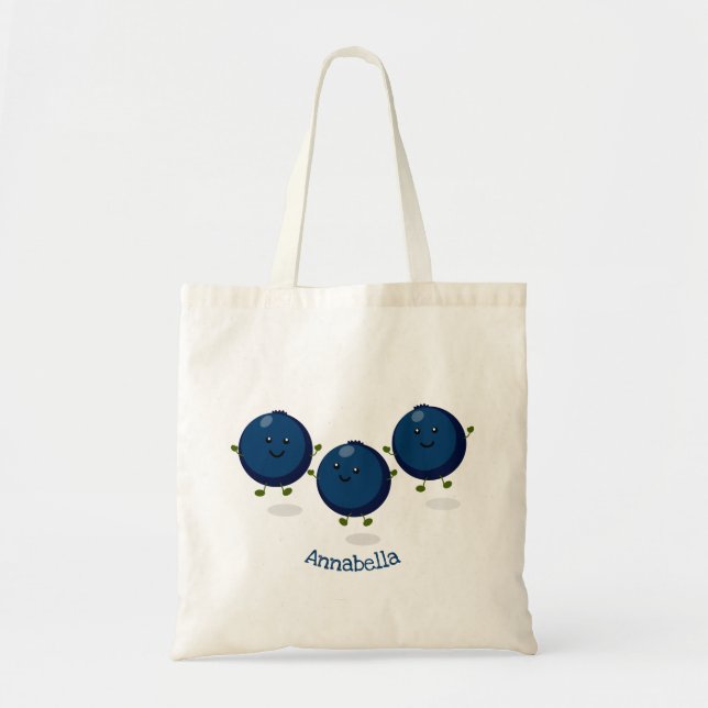 Cute happy blueberries purple cartoon illustration tote bag (Front)