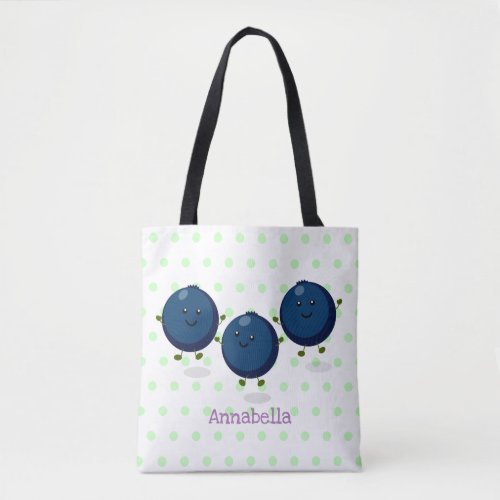 Cute happy blueberries purple cartoon illustration tote bag