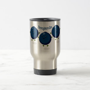 Cute happy blueberries purple cartoon illustration travel mug