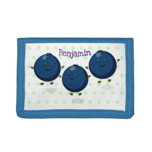 Cute happy blueberries purple cartoon illustration tri-fold wallet