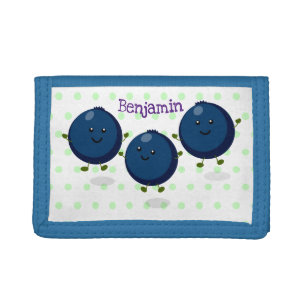 Cute happy blueberries purple cartoon illustration trifold wallet