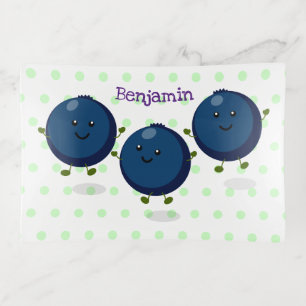 Cute happy blueberries purple cartoon illustration trinket tray