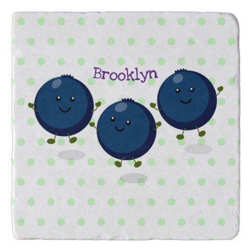 Cute happy blueberries purple cartoon illustration trivet