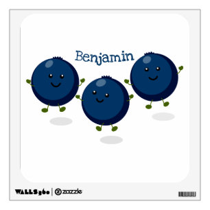 Cute happy blueberries purple cartoon illustration wall decal