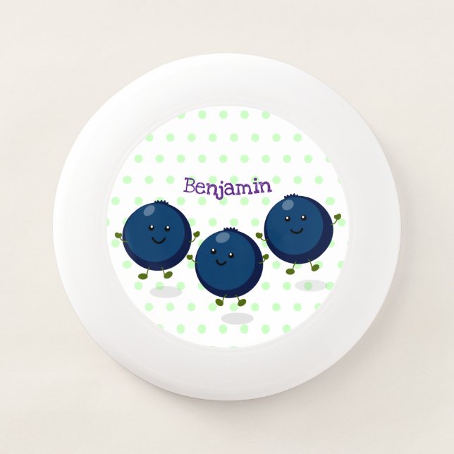 Cute happy blueberries purple cartoon illustration Wham-O frisbee (Front)