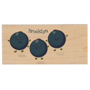 Cute happy blueberries purple cartoon illustration wood flash drive